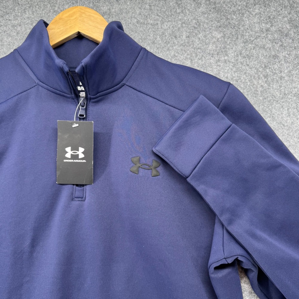 NEW Under Armour Armour Fleece 1/4 Zip Mens Medium Navy Blue Pullover 1373358